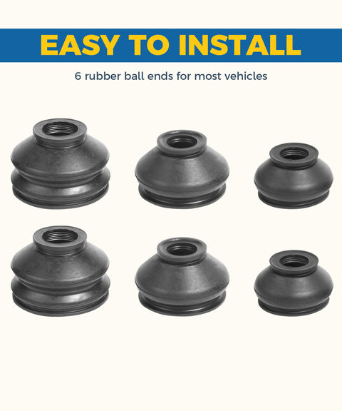 Beefed Up Six Piece Ball Joint Boots Set For Cars And Trucks Durable Heat Resistant Rubber Dust Covers That Flex With Every Turn Protect Ball Joints And Rod Ends From Wear Easy Fit Fits Most Vehicles. six rubber ball joint boots in three sizes