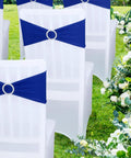 Royal Blue Spandex Chair Sashes Set Of 30 With Buckle Slider Universal Elastic Bands For Wedding Banquets And Party Decor on white chairs