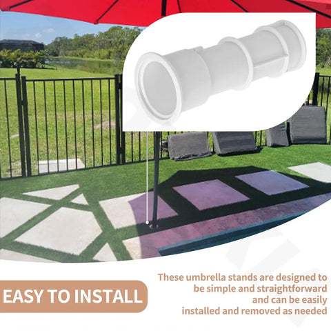Three Pack Floor Mounted Umbrella Stands With Seven And A Half Inch Sleeve And Center Cap For One And A Half To One And Three Quarter Inch Center Shafts in a garden setting