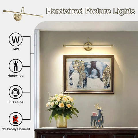 Sleek Antique Bronze LED Picture Light With Swing Arm For Artwork 24.4 Inch Long 14W 70W Equivalent Warm White 3000K Hardwired