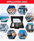 Portable Surface Roughness Tester Pro Grade Profilometer in open case with application examples in various industries