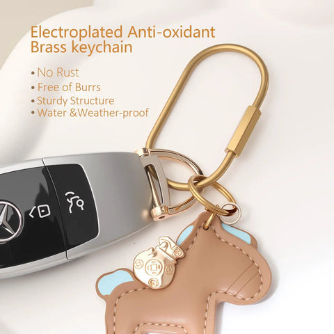 8 Pack Gold Carabiner Keychains With Brass Locking Clips And Screw Lock Key Rings attached to a car key and charm.