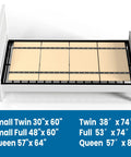 Hella Sturdy Folding Box Spring, Heavy Duty Wooden Mattress Foundation, 60 by 30 inches shown on bed frame with slats.