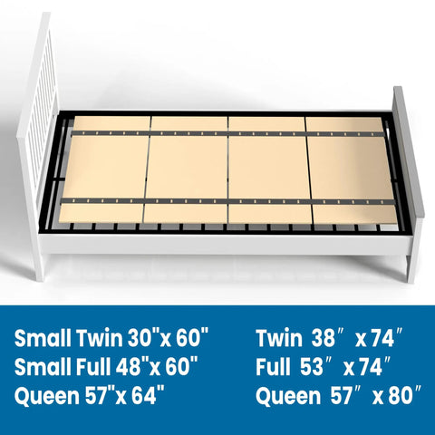 Hella Sturdy Folding Box Spring, Heavy Duty Wooden Mattress Foundation, 60 by 30 inches shown on bed frame with slats.