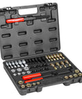 VEVOR 49-piece thread chaser set in plastic case with taps, dies, thread files and red-handled tools