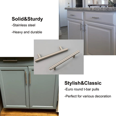 Brushed Nickel Stainless Steel Cabinet Pulls 6 Inch Overall Length With Four Inch Hole Centers And Half Inch Projection ten pack