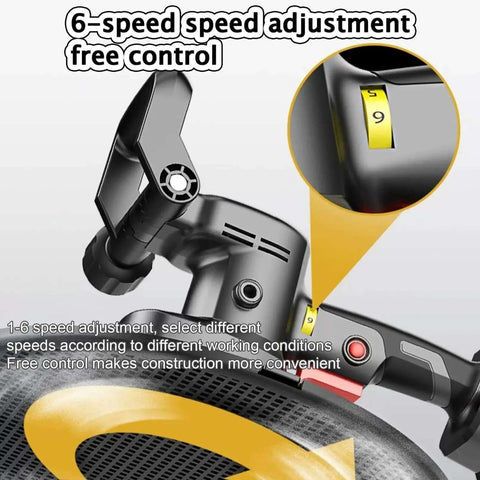 Close-up of 6-speed adjustment feature on Electric Wall Plastering Machine With Battery Power Fast Cement Mortar Smoothing Tool For Concrete Finishing Polisher For Drywall And Stucco Pro Grade High Torque Heavy Duty Performance With One Battery Included.