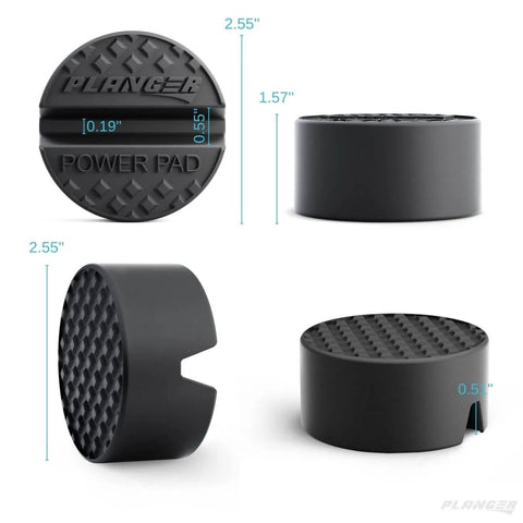 Power Pad Flat Premium Rubber Jack Pad For Trolley Jacks Vehicle Lifts And Axle Stands Universal Fit Keeps Your Ride Safe From Dings Pinch Weld Sill On Cars SUVs And Trucks Great For Car Tuning And Maintenance, dimensions showing top and side views