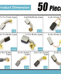 Carbon Brush Set For Electric Motors 50 Pieces In 10 Sizes Replacement Parts For Power Tools Including Angle Grinders Hammer Drills Circular Saws Pro Grade Graphite Copper Brushes For Quiet Low Sparking Performance DIY Friendly, showing 10 sizes of graphite brushes with copper springs.