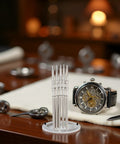 5 Pack Silver Steel Watch Stem Crown Kit For NH35 NH36 NH38 NH39 Movements Replacement Parts on table with open watch