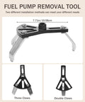 Three Piece Fuel Pump Removal Tool Set With Adjustable Lock Ring Spanner, showing three-claw and double-claw configurations.
