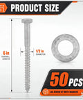 Bulk 50 Pack Half Inch By Six Inch Lag Screws With Washers Hot Dip Galvanized Heavy Duty Exterior Wood Screws size details