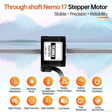 NEMA 17 Through Shaft Stepper Motor with lead screw for 3D printers, CNC, high torque, precision, reliability, and stable output.