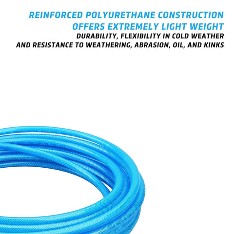Quarter Inch Reinforced Polyurethane Air Hose with Brass MNPT End Fittings 25 Feet 300 PSI Heavy Duty Kink Resistant