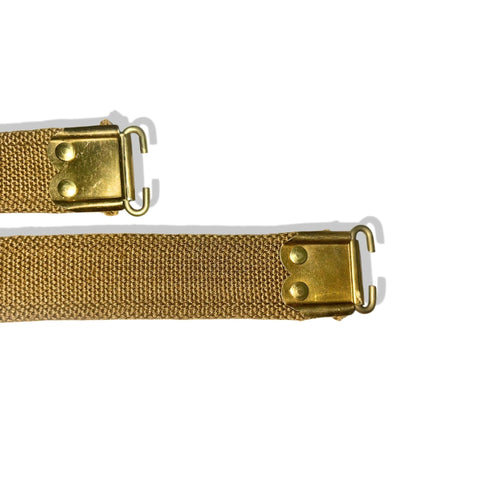 Close-up of Authentic WWII British Lee Enfield Sling Reproduction Khaki Cotton Canvas Webbing Heavy Duty 44-Inch Adjustable Strap