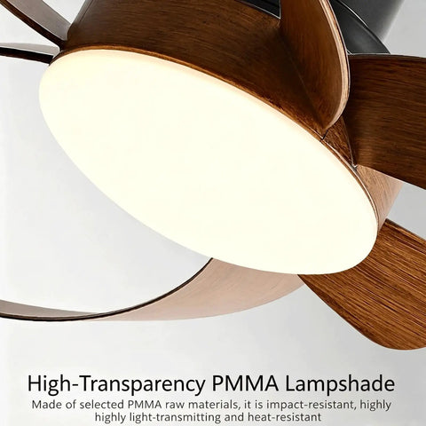 YPDJVLTI Ceiling Fans Lights 42-52Inch Ceiling Lamp with high-transparency PMMA lampshade and wooden fan blades.