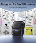 Wireless Bluetooth Thermal Label Printer For Home And Business Prints Two Inch Wide Shipping Labels On Standard Rolls Compact Desktop Maker With Three Included Rolls on display with various labels.