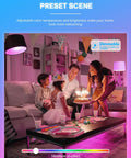 Family celebrating with cake under Smart Light Bulbs With WiFi And Bluetooth Five Point Zero Works With Alexa And Google Assistant.