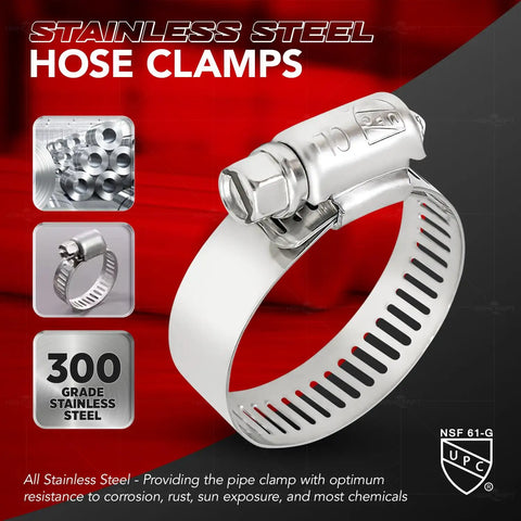 Image of Adjustable Hose Clamps Set Three Quarters To One And A Half Inch Worm Gear Clamp Ten Pack Made Of 300 Grade Stainless Steel