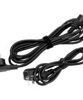 Two black cords secured with 100 Pack Reusable Cable Ties And Straps, 6 Inch By 0.47 Inch Thin Cord Organizers With Hook And Loop For Quick Home Office And Data Centers, Black, showing organized cable management.