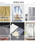 Commercial Foot Pedal Impulse Sealer Makes Your Shop Run Smooth. Various sealing bags including leather, foil, and vacuum types.