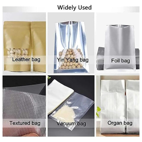 Commercial Foot Pedal Impulse Sealer Makes Your Shop Run Smooth. Various sealing bags including leather, foil, and vacuum types.