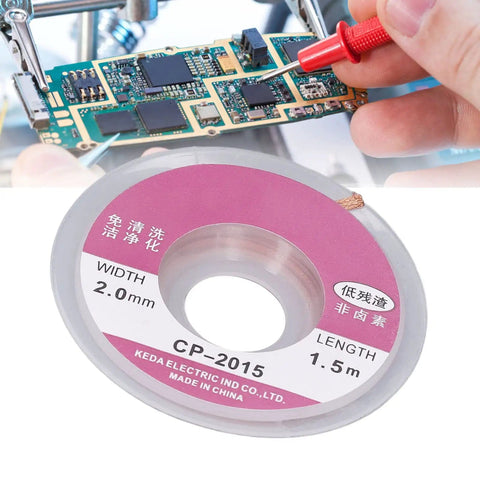 Pro Grade Tin Solder Wick Kit, 5Pcs Desoldering Solder Wick Braids, red copper, electronic PCB repair, 2.0mm width, 1.5m length