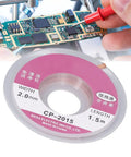 Copper Solder Wick For PCB And Circuit Boards, Flat Braid Design, 5 Pieces in use on electronics with reel detail