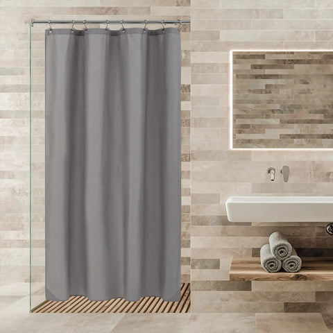 Stall Fabric Shower Curtain Liner Waterproof And Machine Washable 48x72 Grey With Magnetic Closures Soft Yet Durable Lightweight Design Reinforced Header And Rustproof Grommets in a bathroom setting