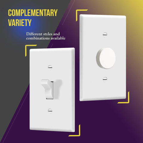 Toggle Light Switch Wall Plate 1-Gang Gloss Finish White, Heavy Duty Unbreakable Polycarbonate Thermoplastic, front view of installed plate