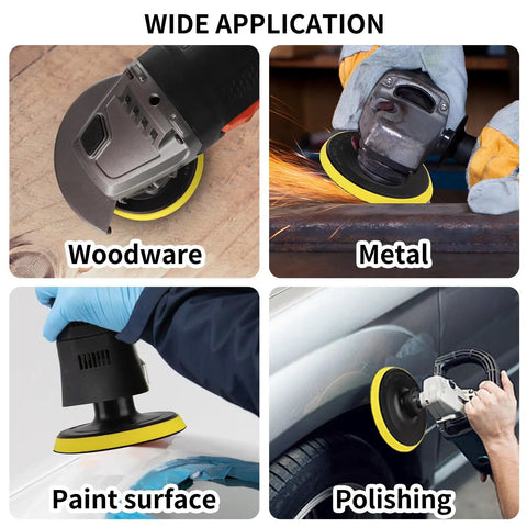 100Pcs 4 Inch Sanding Discs With Hook Loop Backing Pad for angle grinder, used on wood, metal, paint surfaces, and polishing applications.