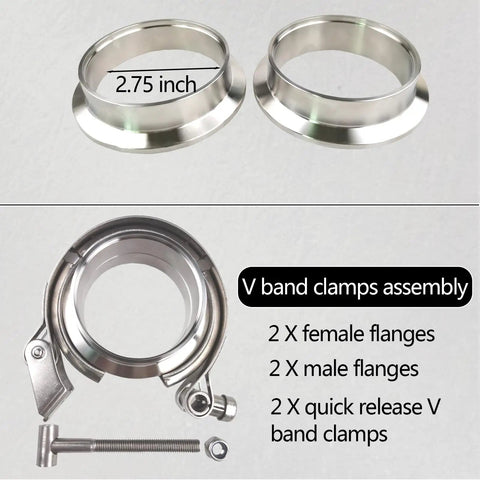 2 Pack Quick Release V-Band Clamp Set With 2.75 Inch Flanges, 304 stainless exhaust clamps for intercooler and intake