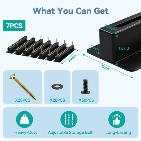 Image showing parts included in 6-Bin Overhead Garage Storage Rack With Heavy-Duty Ceiling Tote Rails, including screws and bolts.