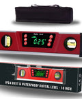 10-Inch Digital Torpedo Level with Protractor, Magnetic Base with Neodymium Magnets, Bright LED Readout, IP54, and Carrying Bag
