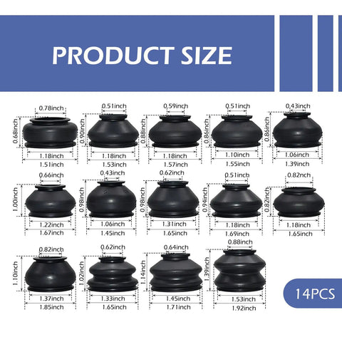 14 Piece Tie Rod End Boots Kit Ball Joint Rubber Dust Covers For Universal Suspension And Steering Replacement For Most Cars Black