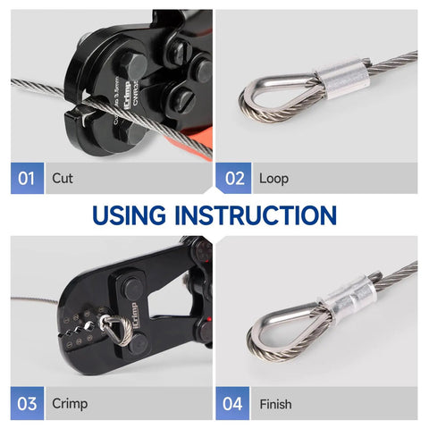 Using instruction of Pro Grade Wire Rope Crimping Tool For Aluminum Oval And Double Sleeves, 3/64 To 1/8 Inch Crimps