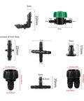 DIY Drip Irrigation Fittings Kit With 128 Pcs 3/4 Inch To 1/4 Inch Hose Adapters and connectors with dimensions