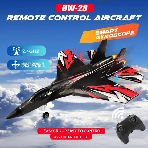 SU27 RC Airplane With 2 Batteries 2.4GHz 6 Axis Gyro Stabilizer No Brainer Ready To Fly Fighter Glider shown mid-flight with controller.