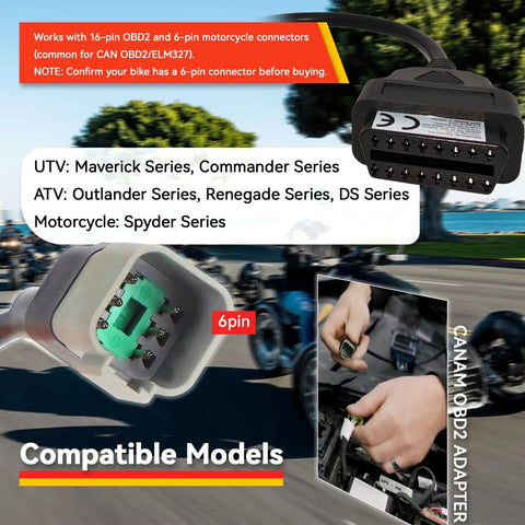 6 Pin To 16 Pin OBD2 Diagnostic Adapter Cable For Motorcycles And Off Road Vehicles With 6 Pin Port