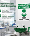 Emergency Eye Wash Sign Keep Area Clear 8x12 Inches Green and White Safety Sign With Pre Drilled Holes in workplace setting