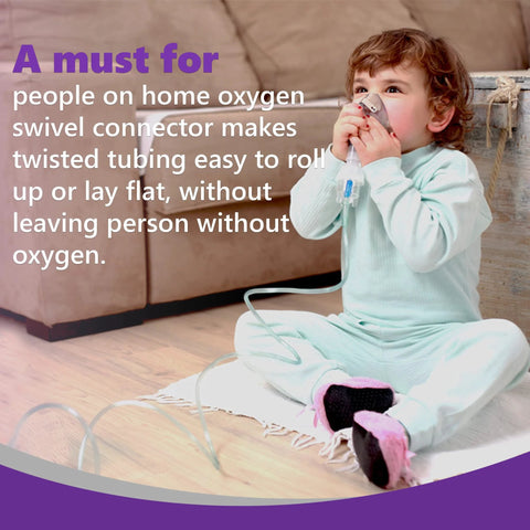 Oxygen tubing swivel connector for home oxygen; plastic cannula connector with tubing
