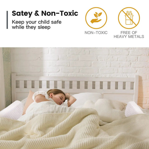 Rock Solid Toddler Bed Guard Rails And Foam Bumpers For Kid Safety Non Slip Base With Soft Certified Padding To Keep Little Tykes From Fallin Off Twin Full Queen Or King Beds Grey One Pack in a non-toxic sleep setting.