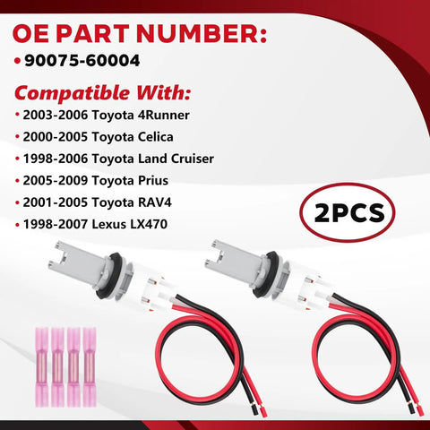 Side Marker Clearance Turn Signal Light Socket Holder With Wire Harness Fits Toyota RAV4 2001 2005 4Runner Celica Land Cruiser Prius And Lexus LX470 OEM Style Replacement 90075-60004 2 Pack image showing socket connectors and wire harness