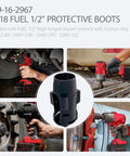Milwaukee M18 Fuel Half Inch Impact Wrench Rubber Protective Boot Cover in use, shown in various job site scenarios