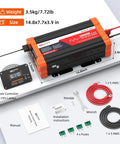 2000W Pure Sine Wave Inverter 24V DC To 120V AC For Solar Off Grid RV And Truck Use with accessories and dimensions