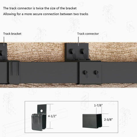 Rugged Heavy Duty 12 Foot Exterior Sliding Barn Door Hardware Kit for Outdoor Use Wall Mount Track System with bracket and connector details.