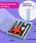 Beginner Embroidery Kit For Kids And Adults Noob Friendly Starter Set tool box with scissors, thimble, and needle threader