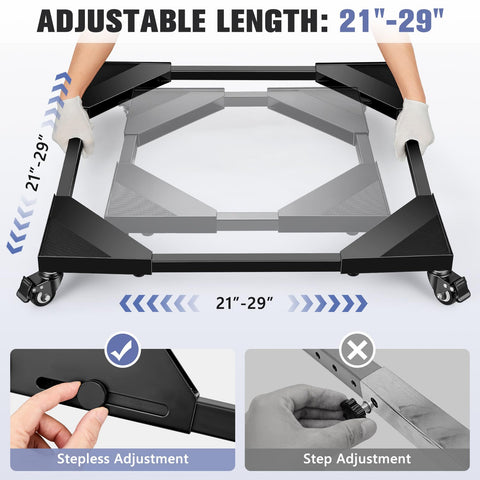 Beefed Up Heavy Duty Washing Machine Dolly With All Steel Frame Adjustable 21 To 29 Inch Width showing frame and adjustment