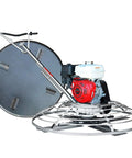 46 Inch Gas Powered Walk Behind Power Trowel With Honda Engine For Concrete Finishing, Pro Grade Blades And Float Pan, Blade Pitch Control From 0 To 28 Degrees, Smoothing Edges And Corners On Cement Floors. walk-behind trowel with float pan