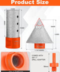 AOKLIT 3-piece diamond beveling chamfer bit set with 5/8-11 thread adapter for tile, marble, glass, granite, ceramic.